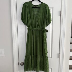 Elegant Green Faux Wrap Dress